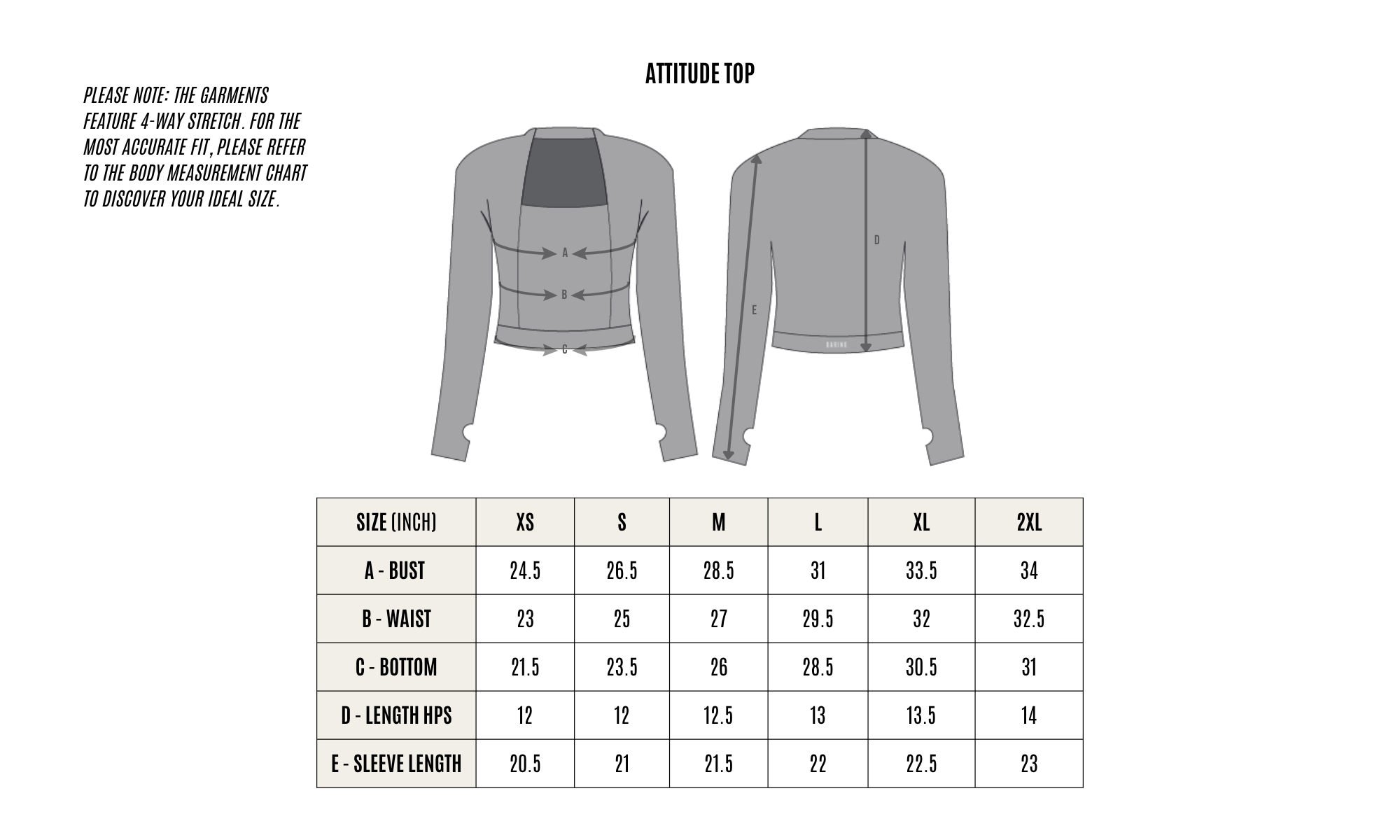 GARMENT MEASUREMENT CHART