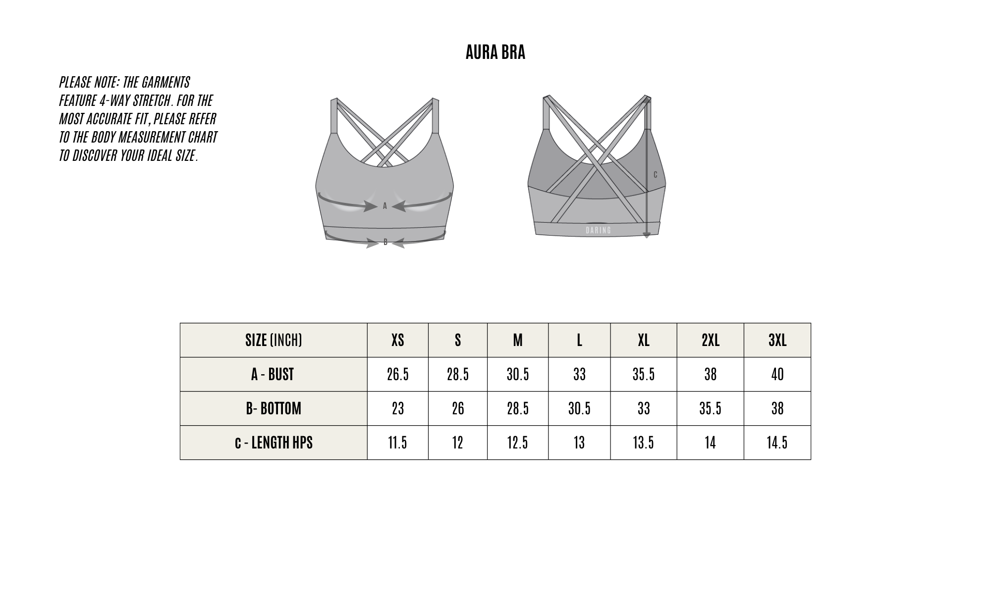 GARMENT MEASUREMENT CHART