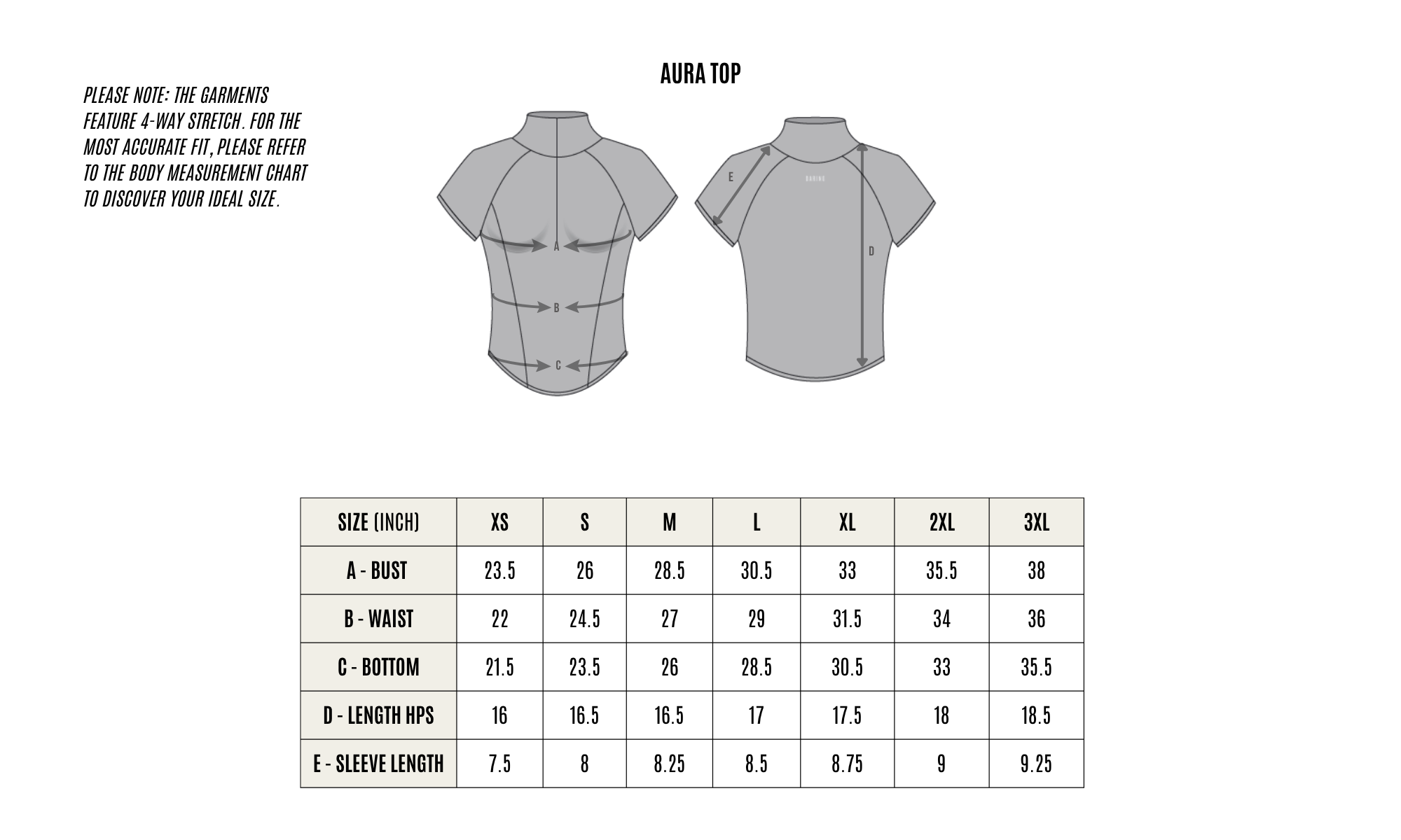 GARMENT MEASUREMENT CHART