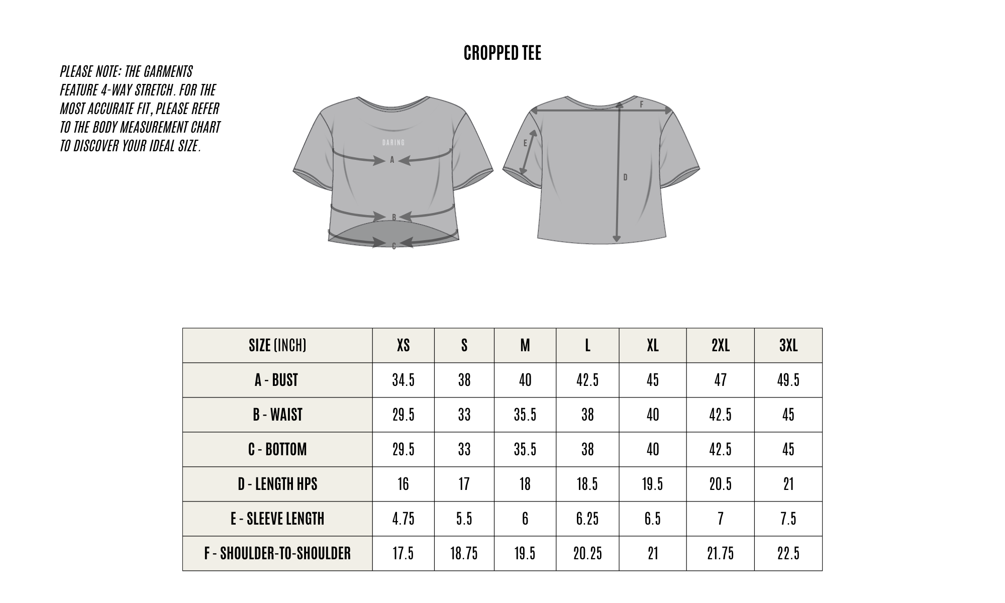 GARMENT MEASUREMENT CHART