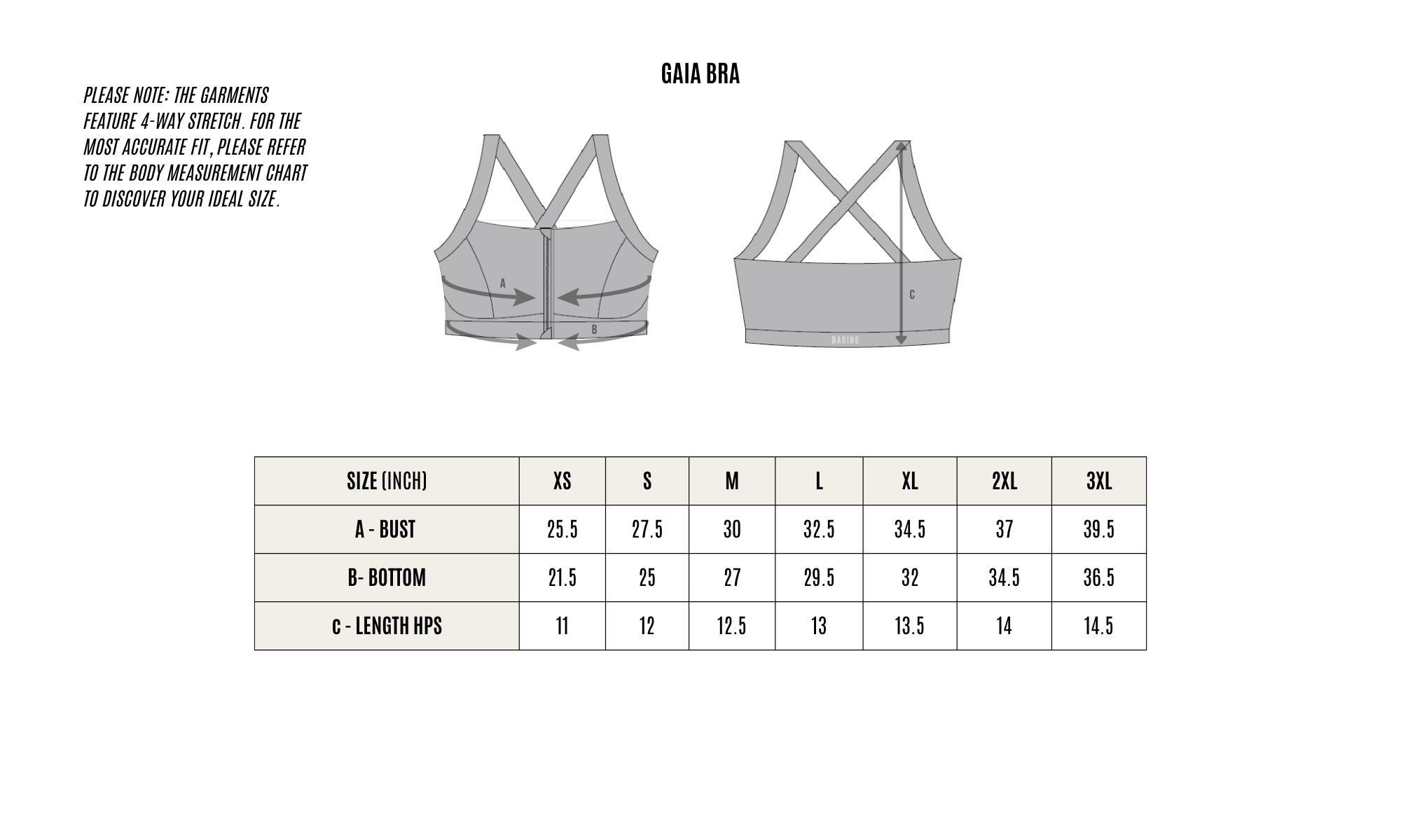 GARMENT MEASUREMENT CHART