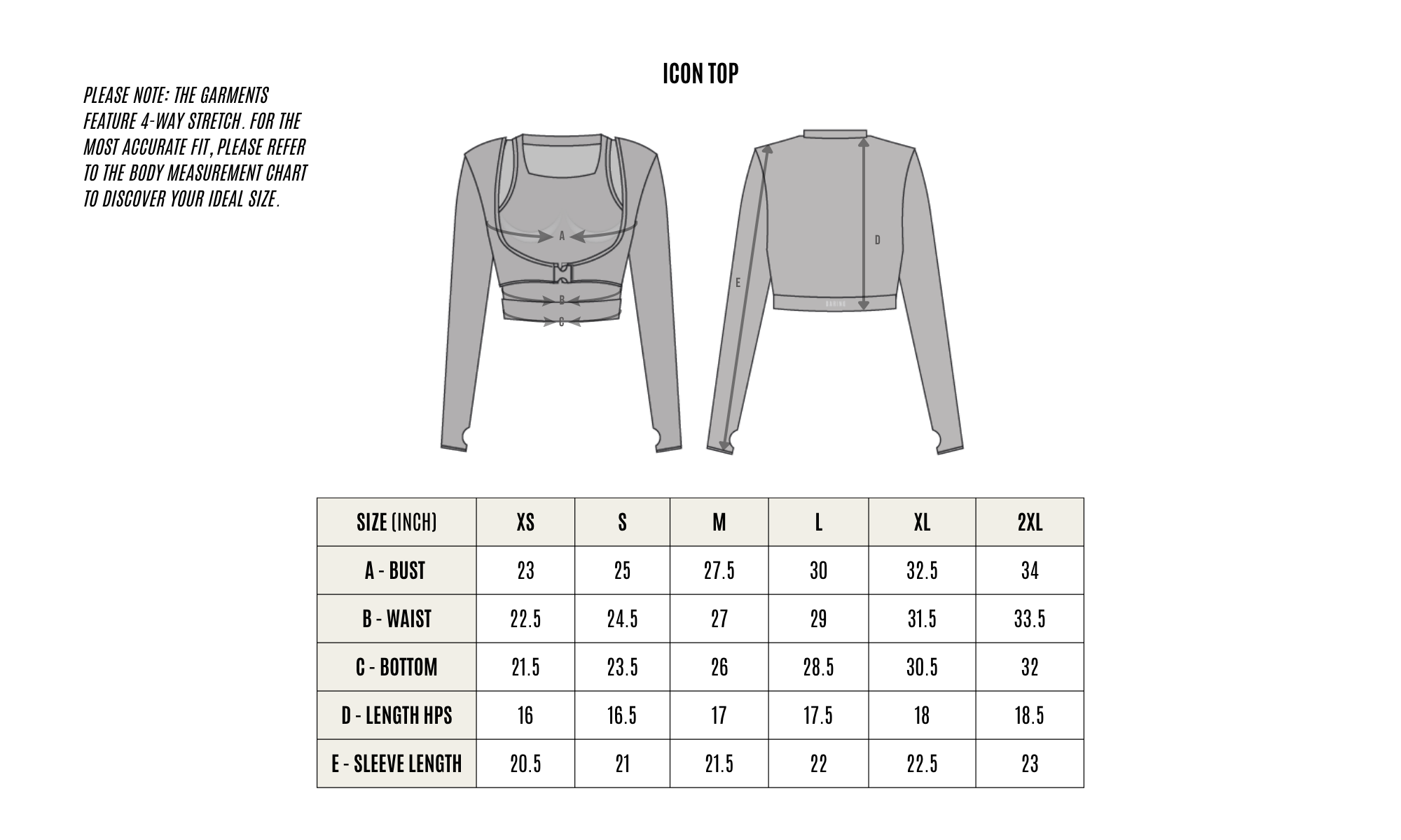 GARMENT MEASUREMENT CHART