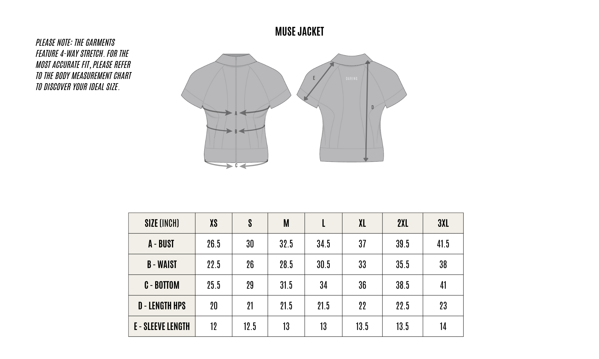 GARMENT MEASUREMENT CHART