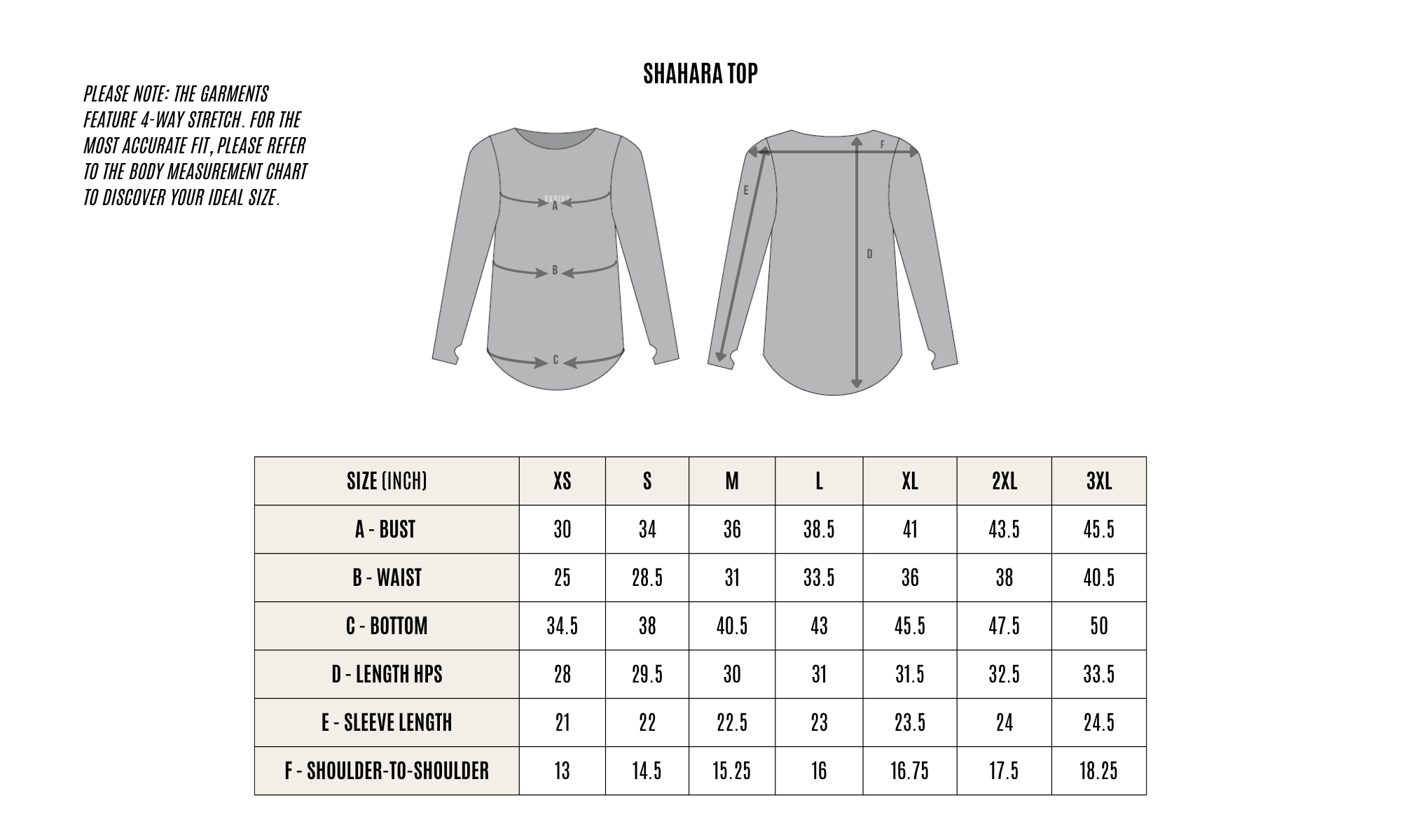 GARMENT MEASUREMENT CHART