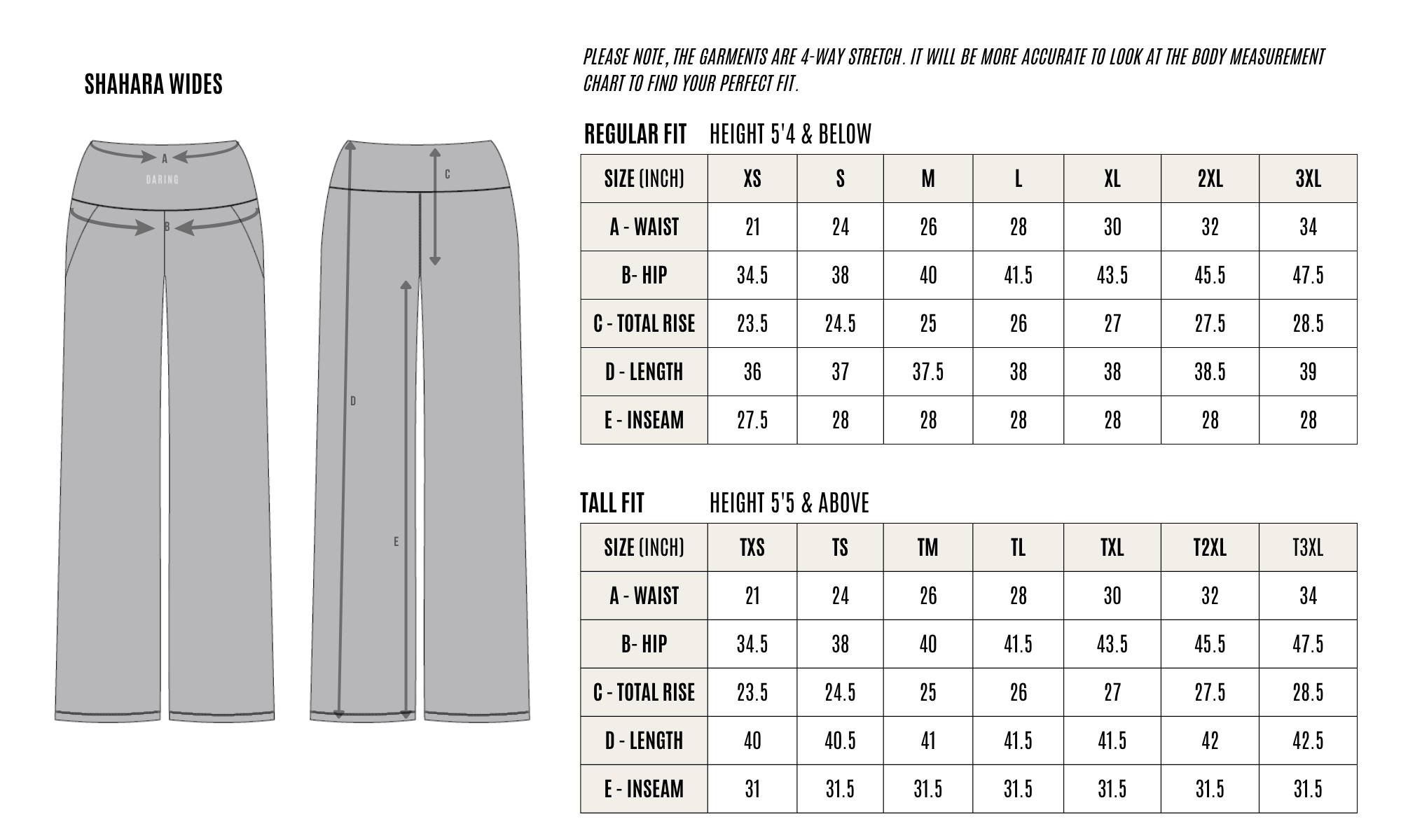 GARMENT MEASUREMENT CHART