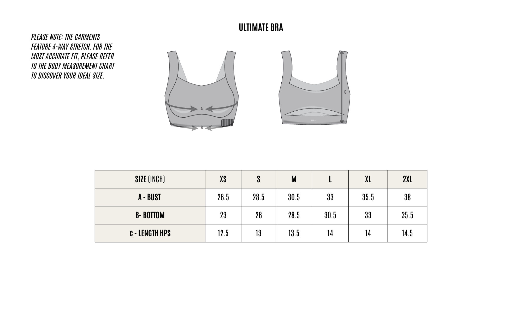 GARMENT MEASUREMENT CHART