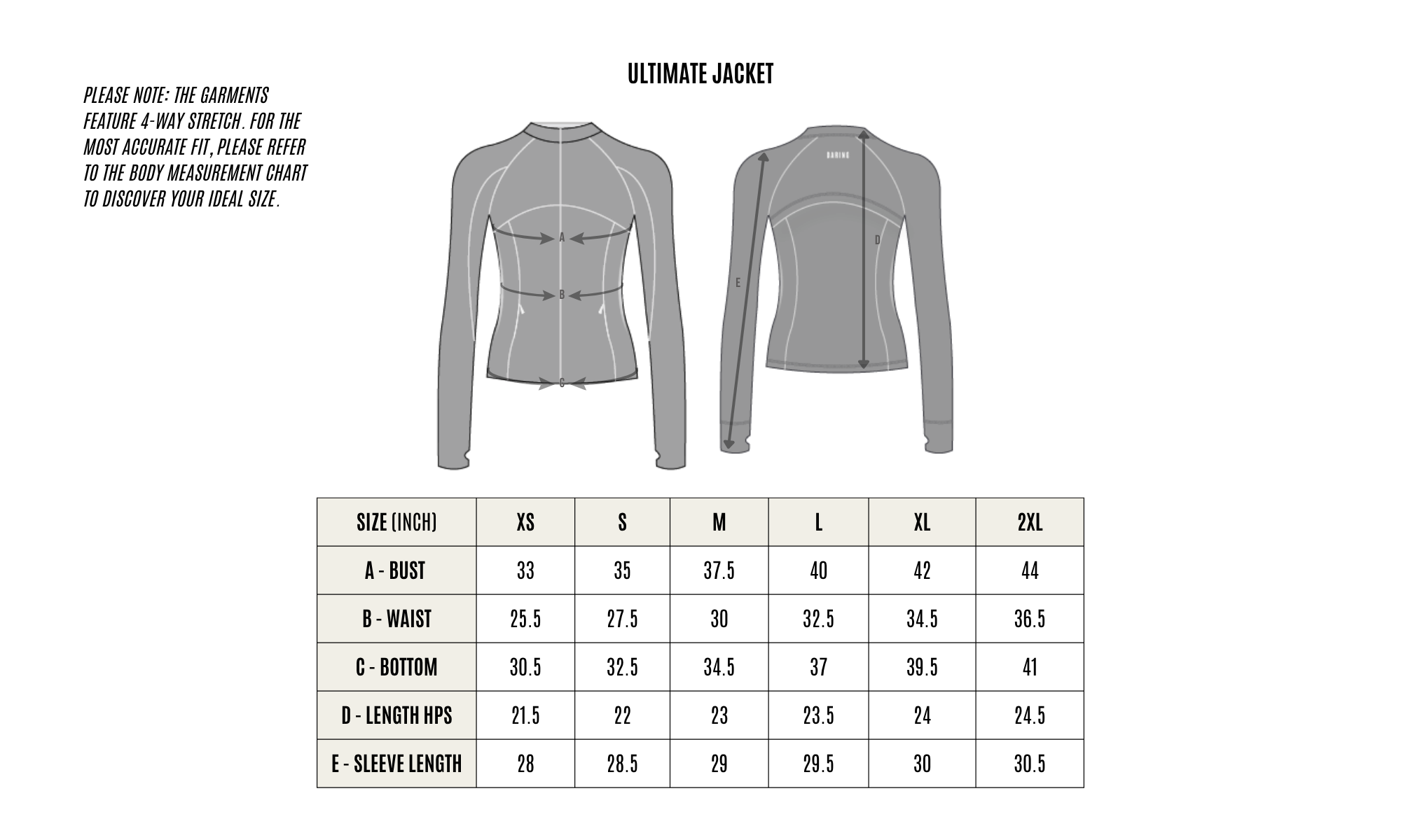 GARMENT MEASUREMENT CHART