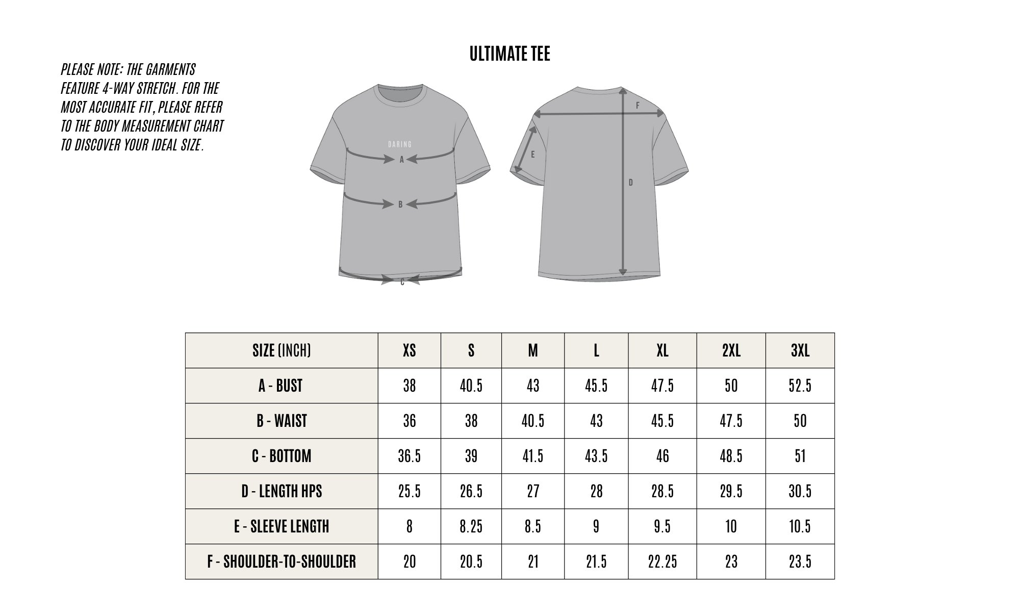 GARMENT MEASUREMENT CHART