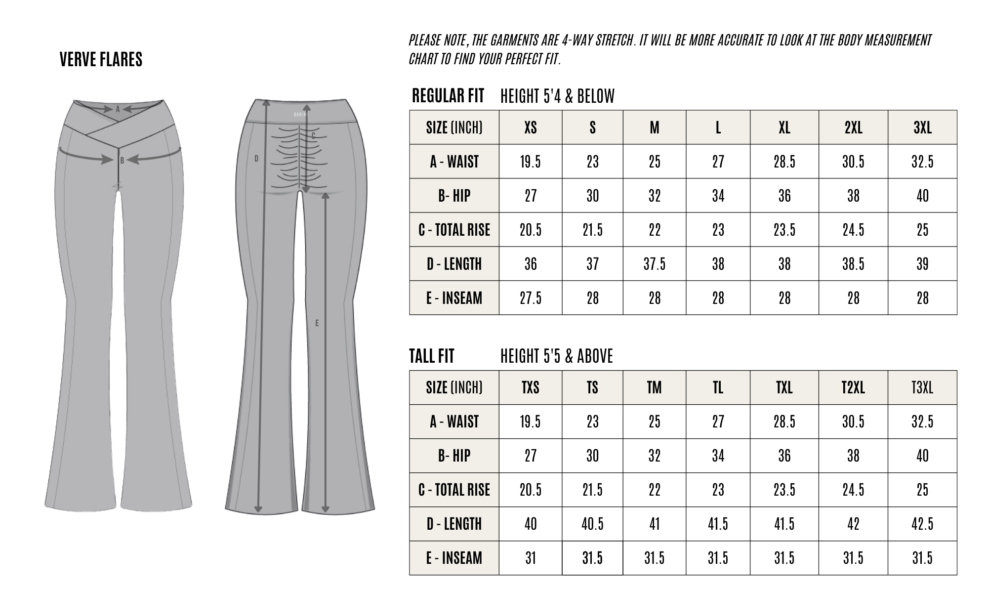 GARMENT MEASUREMENT CHART